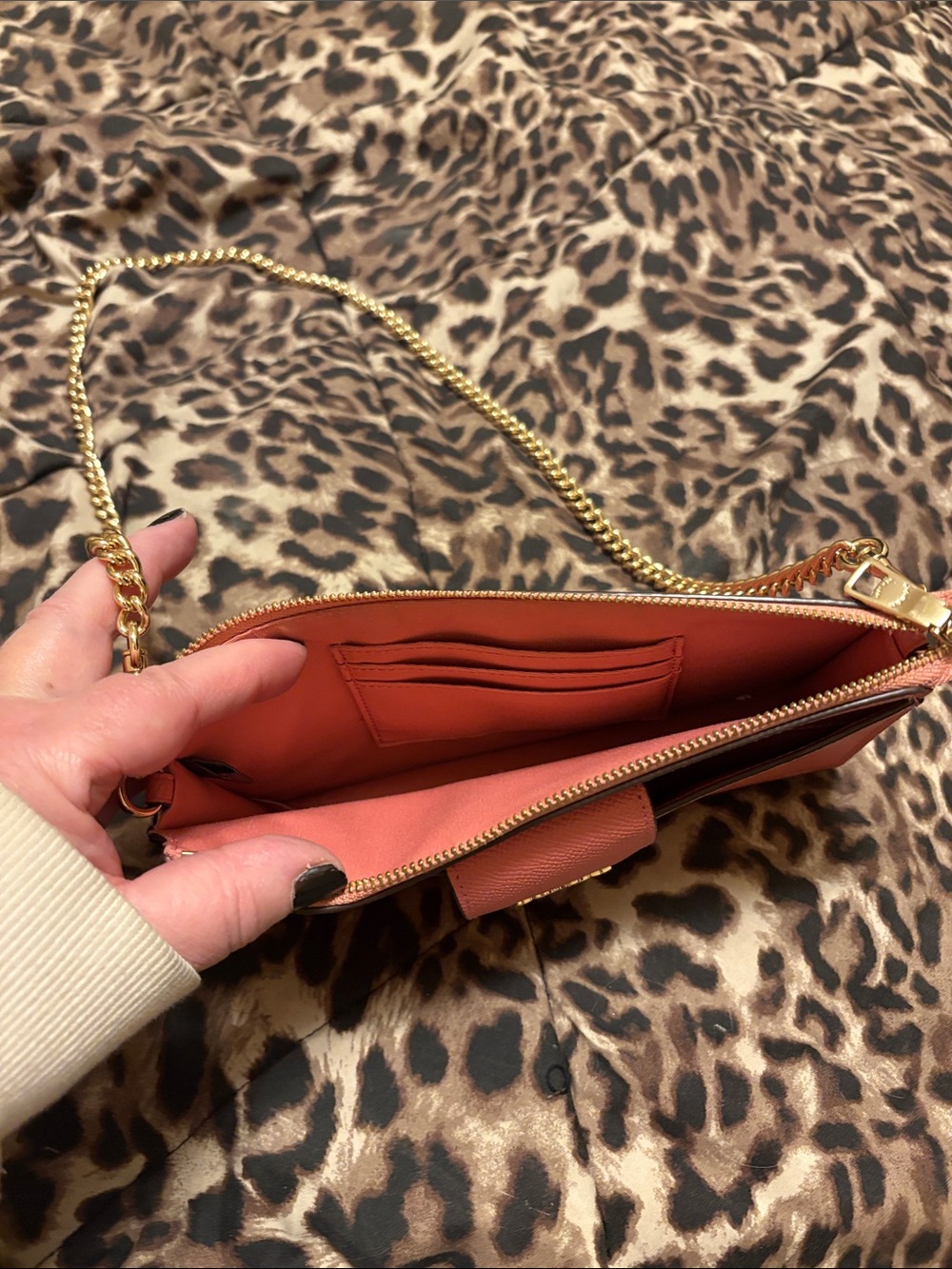 Coach Coral Pink Saffiano Leather Chain Shoulder Bag - Picture 2 of 2